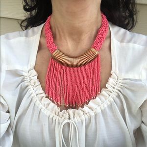 Lavish ❤️ Coral Gold Bead Fringe Choker Necklace
